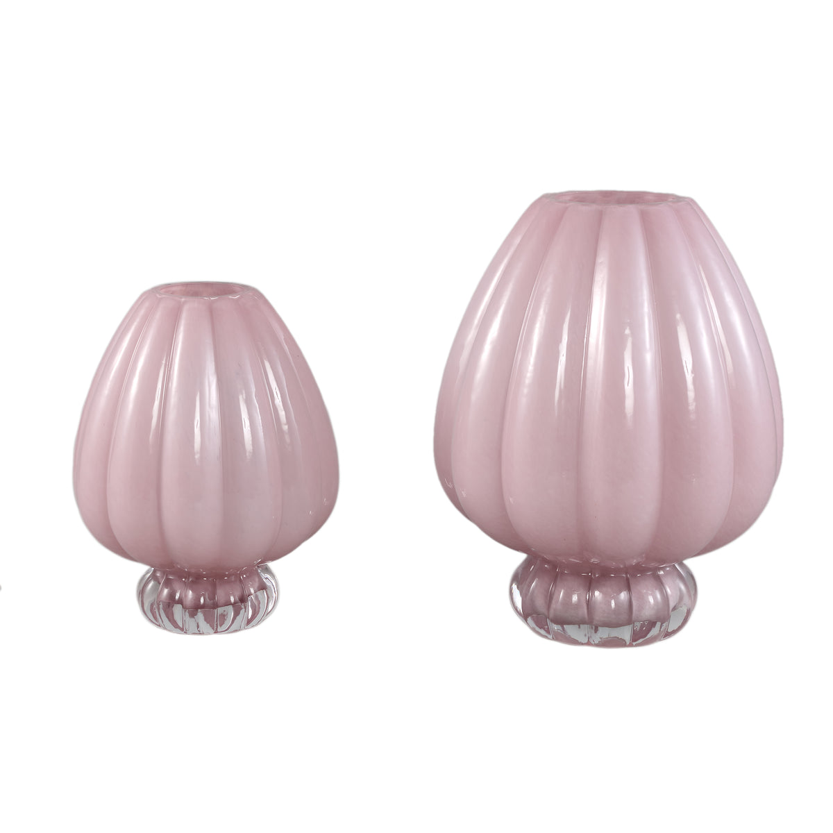 Glass Vase – Frosted Glass Look, Pink Hue, Ribbed Structure, With Base, L – Syamer | PTMD