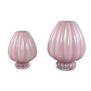 Glass Vase – Frosted Glass Look, Pink Hue, Ribbed Structure, With Base, L – Syamer | PTMD
