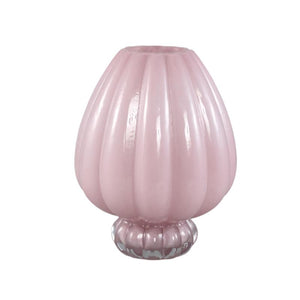 Glass Vase – Frosted Glass Look, Pink Hue, Ribbed Structure, With Base, L – Syamer | PTMD