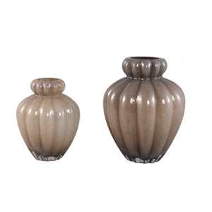 Vase – Brown Frosted Glass, Ribbed Surface, Small Rim, L – Syamer | PTMD