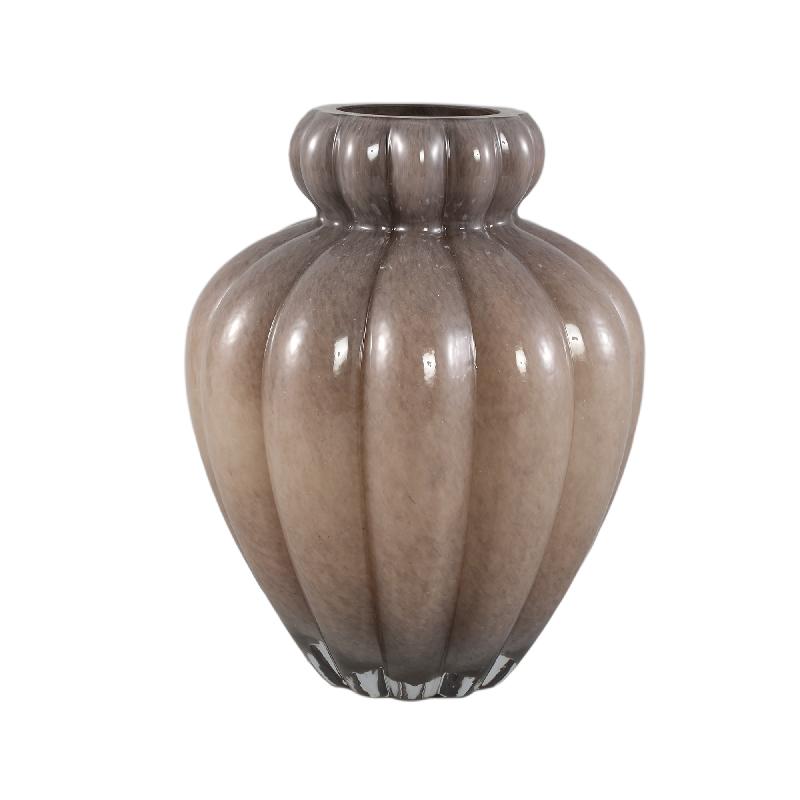 Vase – Brown Frosted Glass, Ribbed Surface, Small Rim, L – Syamer | PTMD
