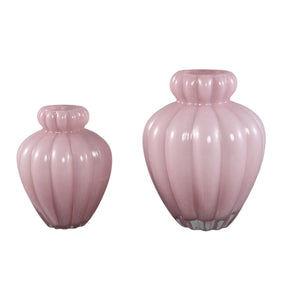 Glass Vase – Frosted Glass Look, Pink Hue, Ribbed Structure, Small Rim, L – Syamer | PTMD