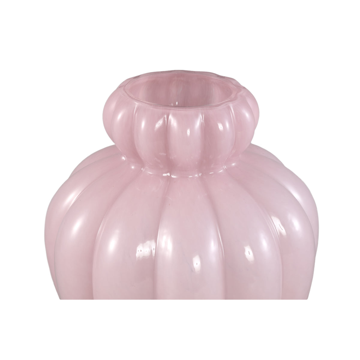 Glass Vase – Frosted Glass Look, Pink Hue, Ribbed Structure, Small Rim, L – Syamer | PTMD