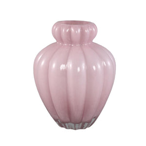Glass Vase – Frosted Glass Look, Pink Hue, Ribbed Structure, Small Rim, L – Syamer | PTMD