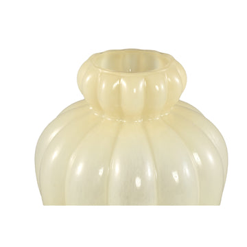 Vase – Gerippte Struktur, Milchglas Material, Creme, Kleiner Rand, L – Syamer | PTMD