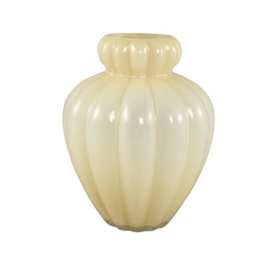 Glass Vase - Frosted Glass Look, Cream Color, Ribbed Texture, Small Rim, L - Syamer | PTMD