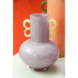 Vase – Purple Glass, Yellow Handles, Round Shape – Mobeen | PTMD