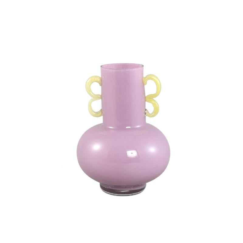 Vase – Purple Glass, Yellow Handles, Round Shape – Mobeen | PTMD