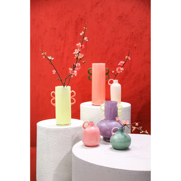 Vase – Orange Glass, Green Handles, Round Shape – Mobeen | PTMD