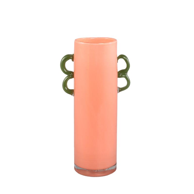 Vase – Orange Glass, Green Handles, Round Shape – Mobeen | PTMD