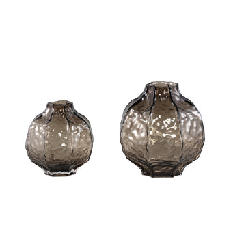 Vase – Brown Glass, Round Shape, Textured Surface, L – Narin | PTMD