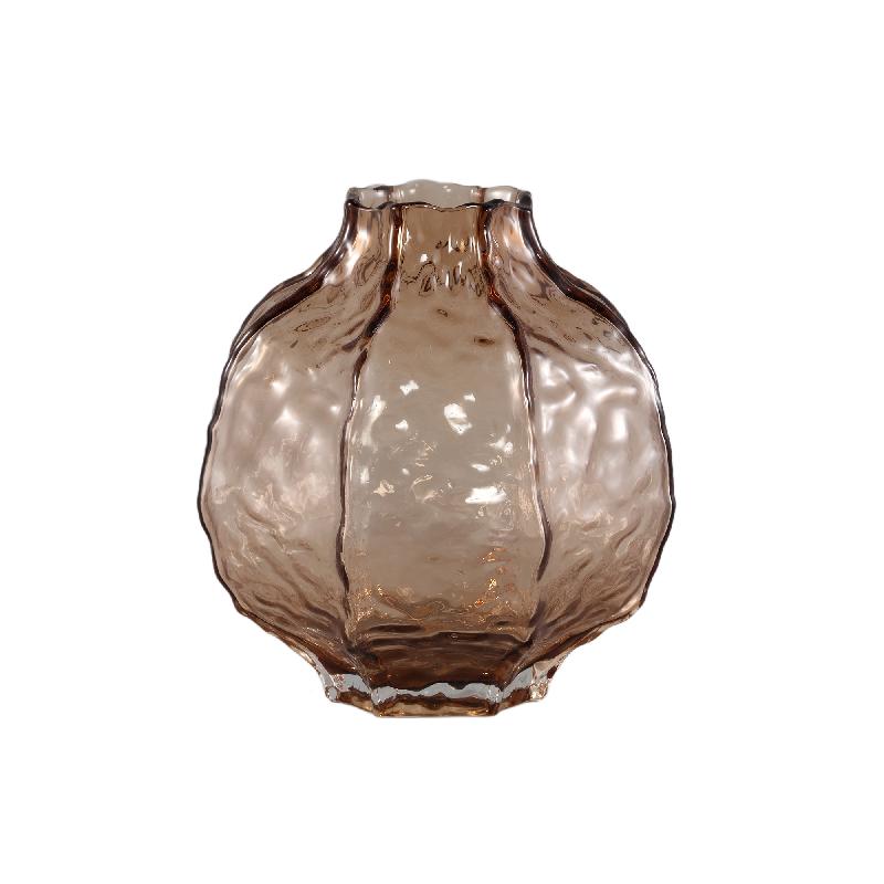 Vase - Cream-colored Glass, Round Shape, Textured Surface, L - Narin | PTMD