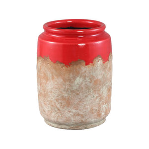 Flower Pot – Glazed Rim, Round Shape, Terracotta Ceramic, Red, M – Breffni | PTMD