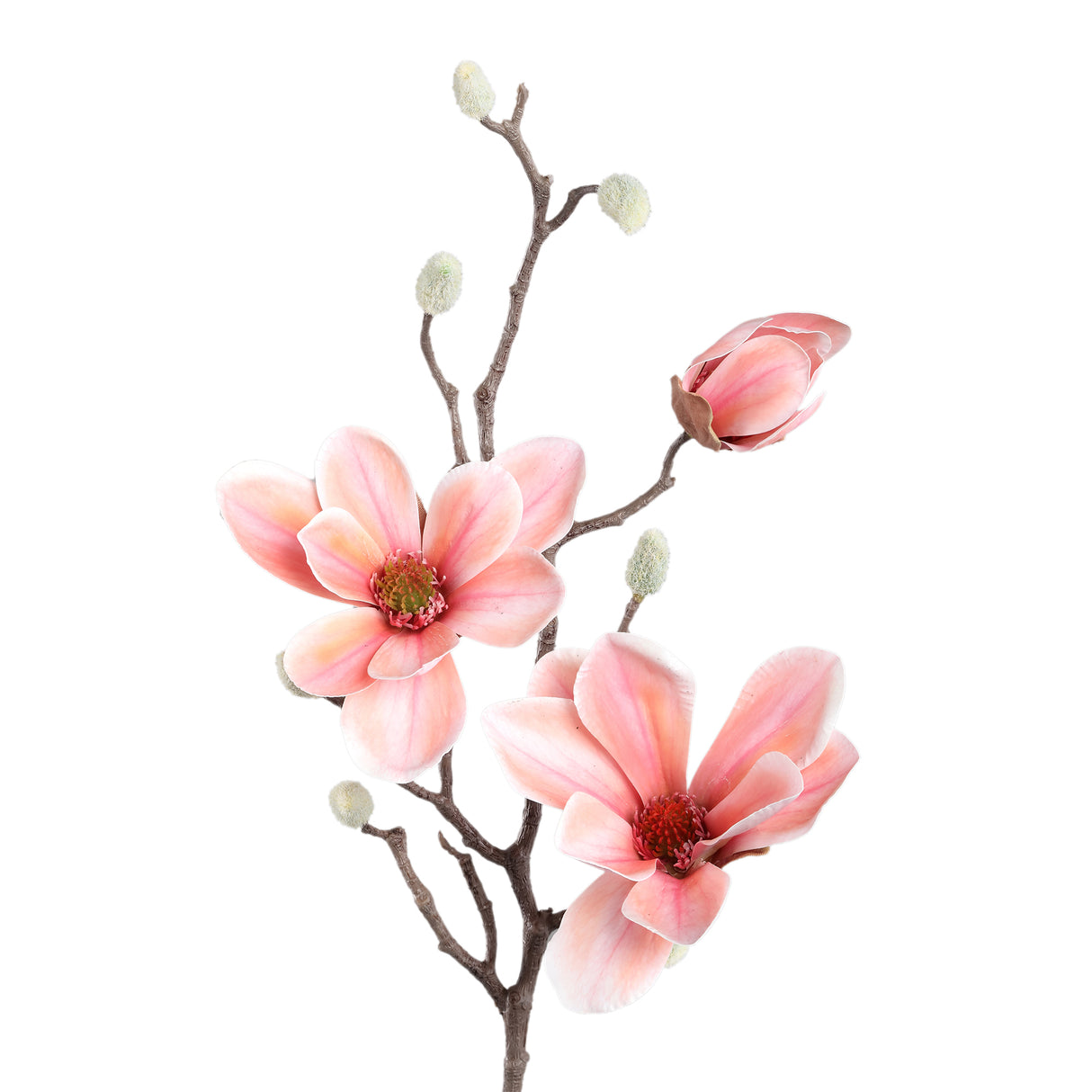 Magnolienblume – Pfirsichrosafarbener Magnolienzweig mit Knospe aus Stoff und Polyester | PTMD