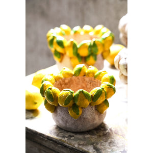 Blumentopf – Runde Form, Zement Material, Zitronen Muster, Gelbe Oberfläche, S – Latesha | PTMD