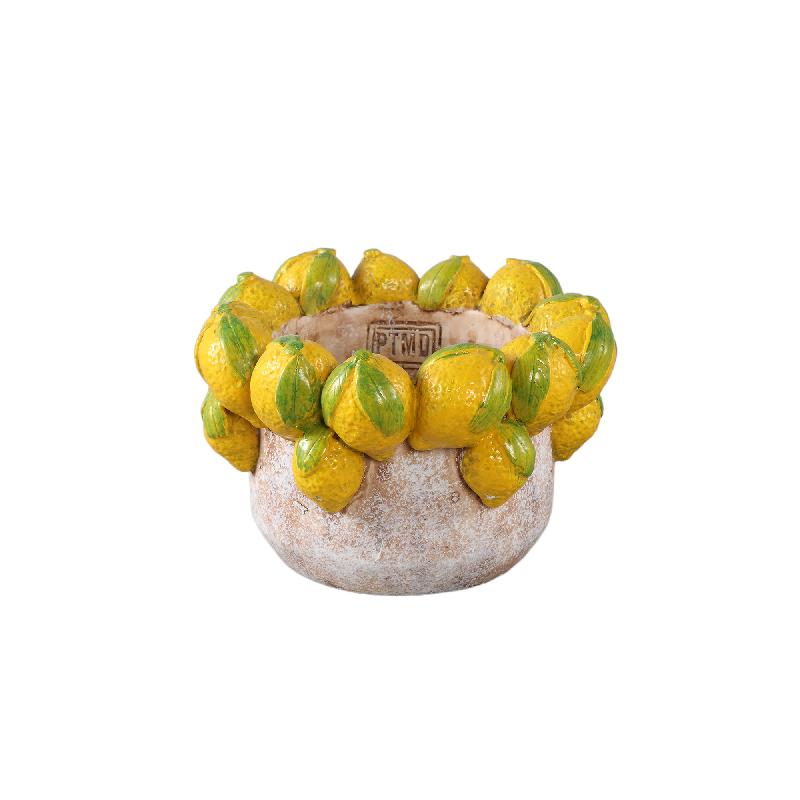 Blumentopf – Runde Form, Zement Material, Zitronen Muster, Gelbe Oberfläche, S – Latesha | PTMD