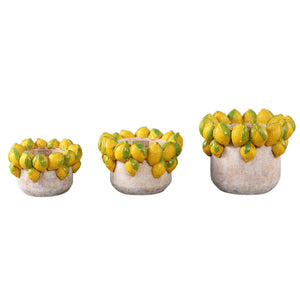 Blumentopf – Runde Form, Zement Material, Zitronen Muster, Gelbe Oberfläche, L – Latesha | PTMD