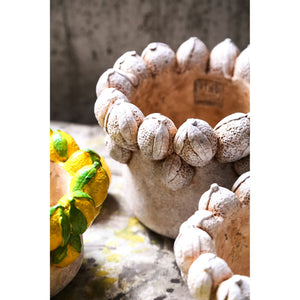 Blumentopf – Runde Form, Zement Material, Zitronen Muster, Creme Oberfläche, L – Latesha | PTMD