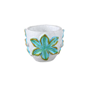 Blumentopf – Runde Form, Zement Material, Blumen Muster, Blaue Oberfläche, XS – Blomme | PTMD