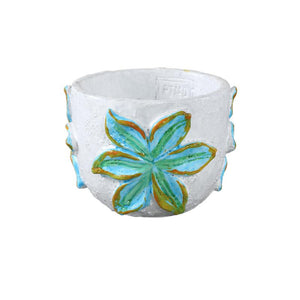 Blumentopf – Runde Form, Zement Material, Blumen Muster, Blaue Oberfläche, S – Blomme | PTMD