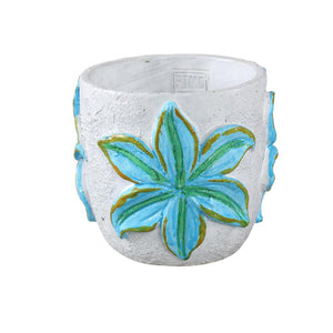 Blumentopf – Runde Form, Zement Material, Blumen Muster, Blaue Oberfläche, M – Blomme | PTMD
