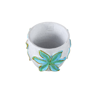 Blumentopf – Runde Form, Zement Material, Blumen Muster, Blaue Oberfläche, L – Blomme | PTMD
