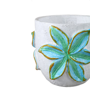 Blumentopf – Runde Form, Zement Material, Blumen Muster, Blaue Oberfläche, L – Blomme | PTMD