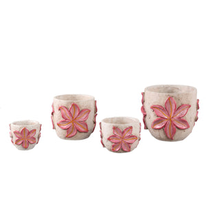 Blumentopf – Runde Form, Zement Material, Blumen Muster, Rosa Oberfläche, L – Blomme | PTMD