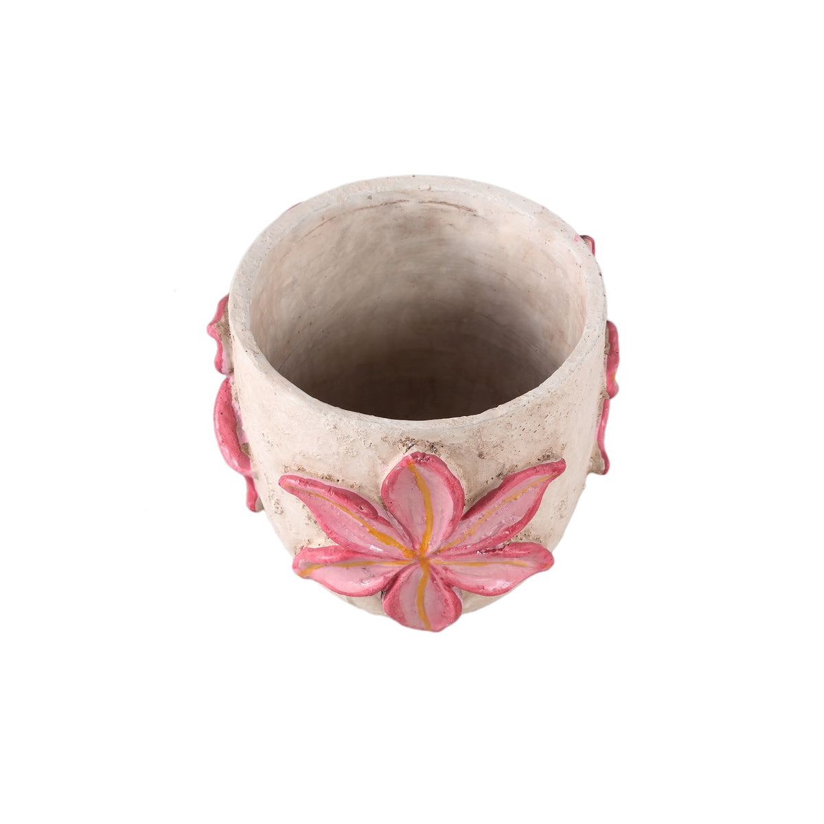 Blumentopf – Runde Form, Zement Material, Blumen Muster, Rosa Oberfläche, L – Blomme | PTMD