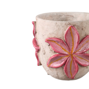 Blumentopf – Runde Form, Zement Material, Blumen Muster, Rosa Oberfläche, L – Blomme | PTMD