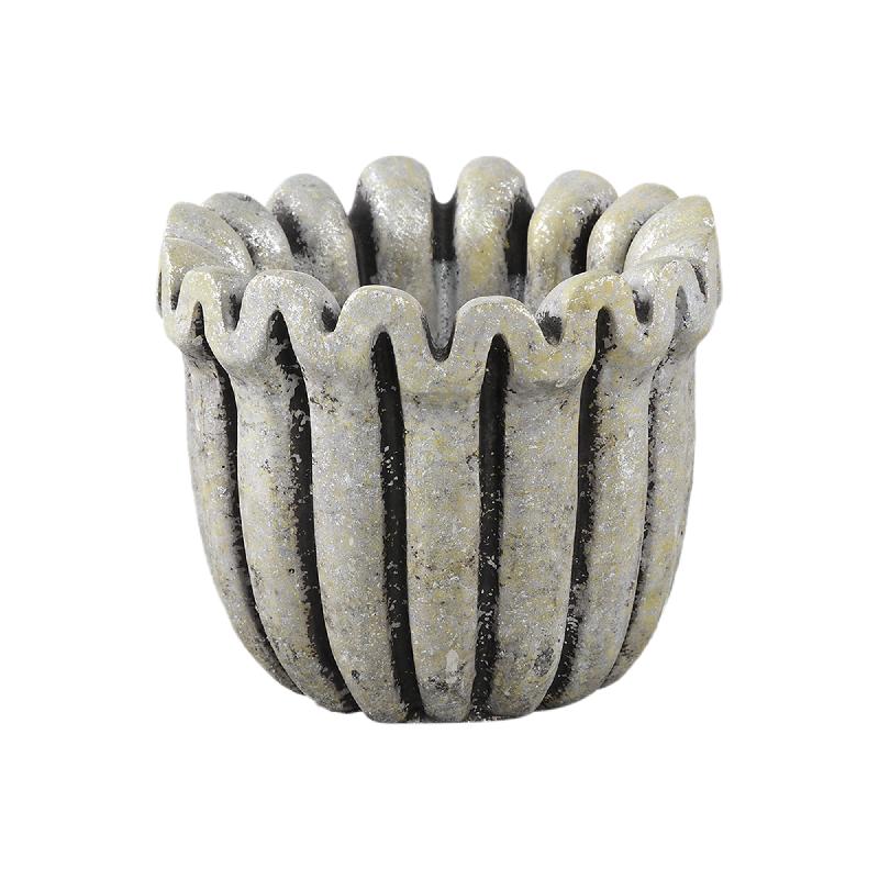 Flower pot – Grey color, Ribbed line structure, Cement material, XS – Raffay | PTMD
