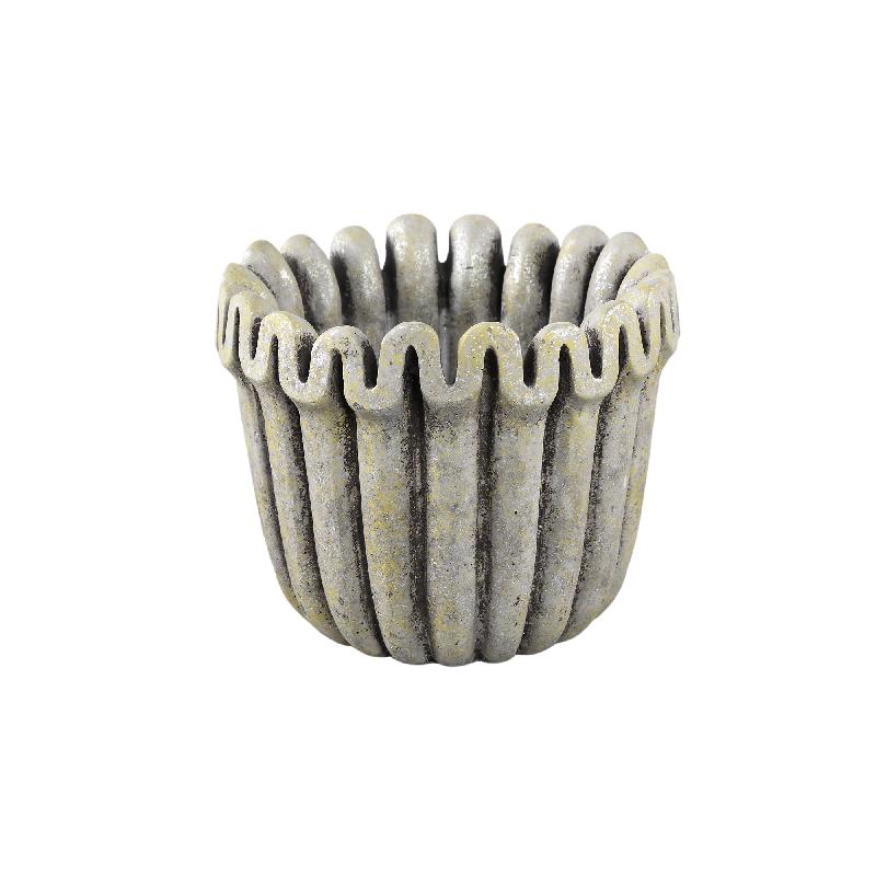 Flowerpot - Grey color, Ribbed line structure, Cement material, M - Raffay | PTMD