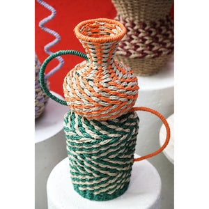 Basket - Green Paper, Natural Look, Round Shape, With Handles - Veraa | PTMD