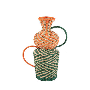 Basket - Green Paper, Natural Look, Round Shape, With Handles - Veraa | PTMD