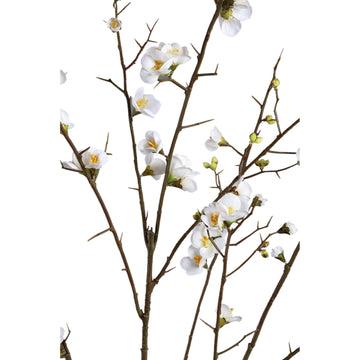 Kunstblume - Kirschblütenzweig mit naturgetreuen Blüten aus weißem Polyestergewebe | PTMD