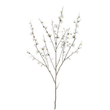 Kunstblume - Kirschblütenzweig mit naturgetreuen Blüten aus weißem Polyestergewebe | PTMD