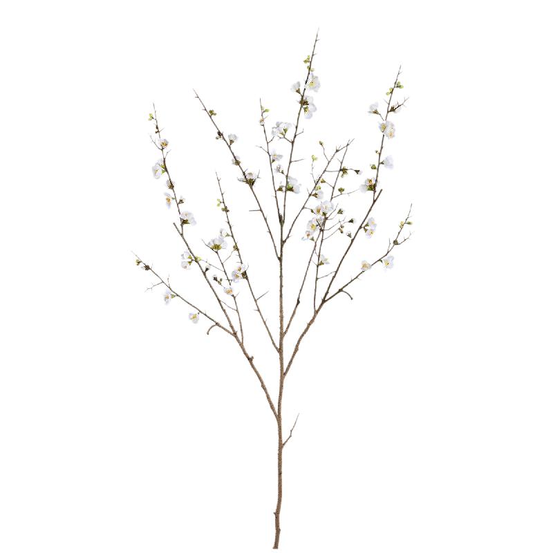 Kunstblume - Kirschblütenzweig mit naturgetreuen Blüten aus weißem Polyestergewebe | PTMD