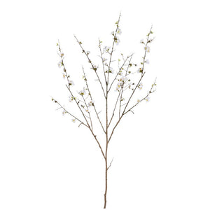 Kunstblume - Kirschblütenzweig mit naturgetreuen Blüten aus weißem Polyestergewebe | PTMD