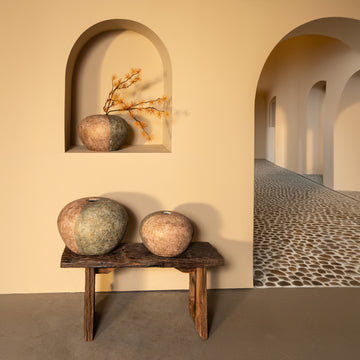 Vase - Grey, Half Brown, Round Shape, Cement, M - Chareece | PTMD
