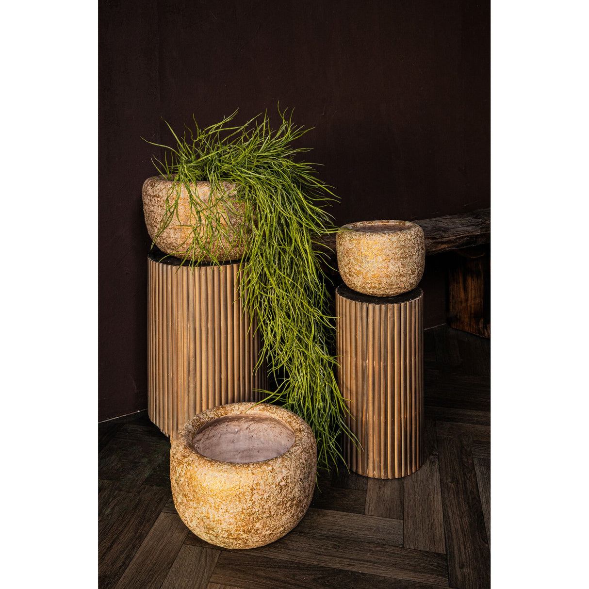 Blumentopf - Runder Zement, Taupefarbe, Schlichte Form, M – Skye-Leigh | PTMD