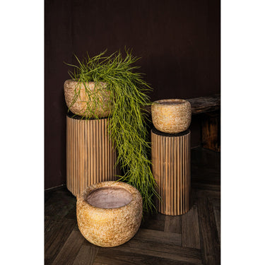 Blumentopf - Runder Zement, Taupefarbe, Schlichte Form, L – Skye-Leigh | PTMD