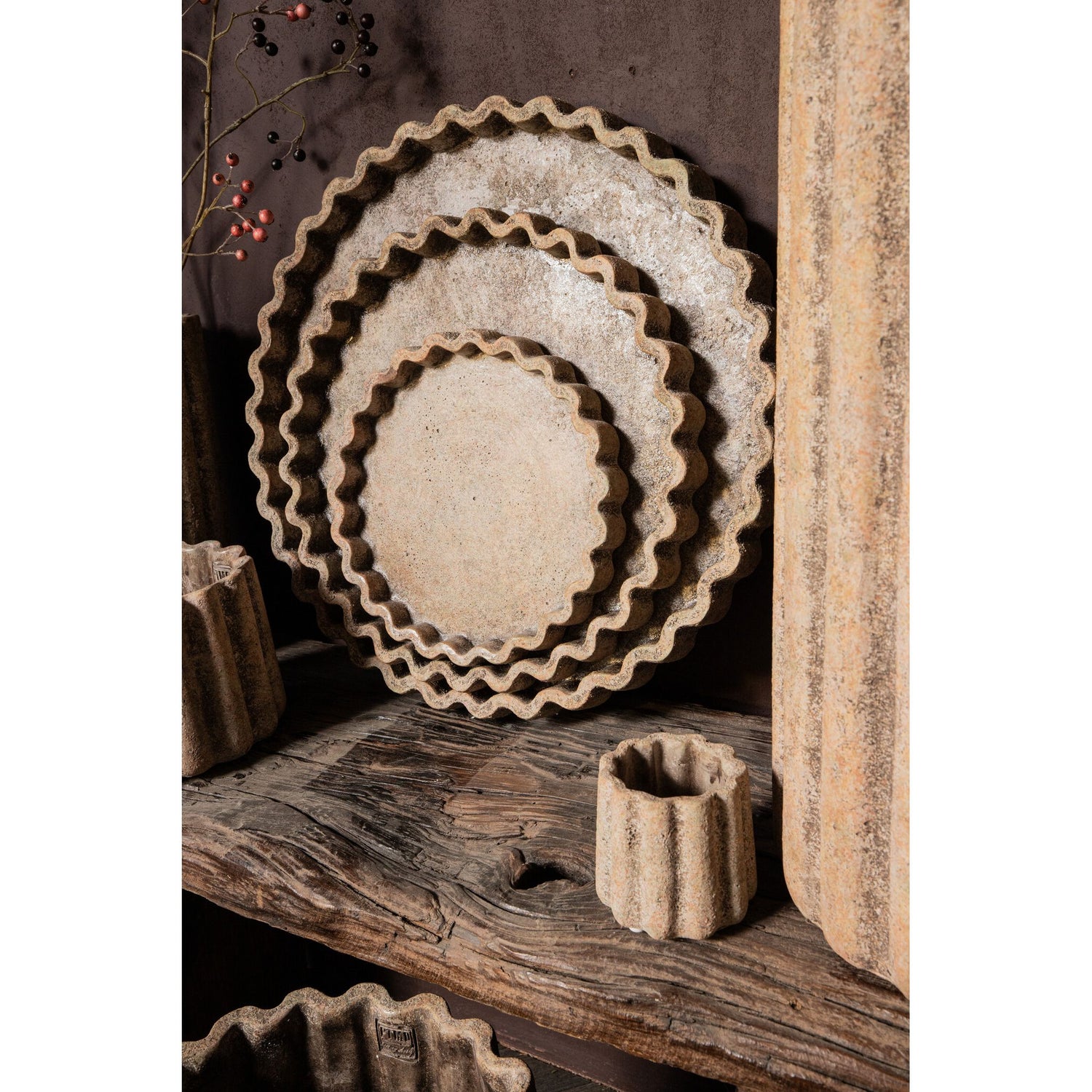 Topf – Gerippte Struktur, Zement, Rund, XL - Jaydean | PTMD