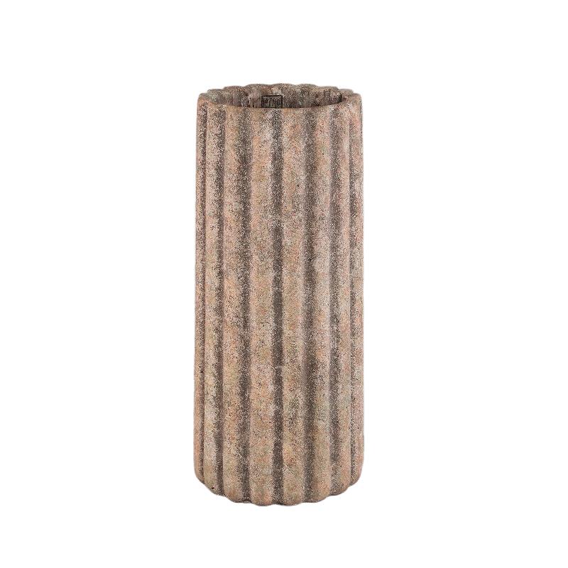 Flower Pot - Gray Color, Ribbed Structure, Cement Material, Tall Shape, M - Jaydean | PTMD
