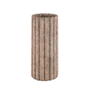 Flower Pot - Gray Color, Ribbed Structure, Cement Material, Tall Shape, M - Jaydean | PTMD