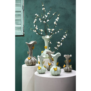 Vase – Ceramic Material, Flowing Design, Butterfly Detail, Cream Color, S – Tamarae | PTMD