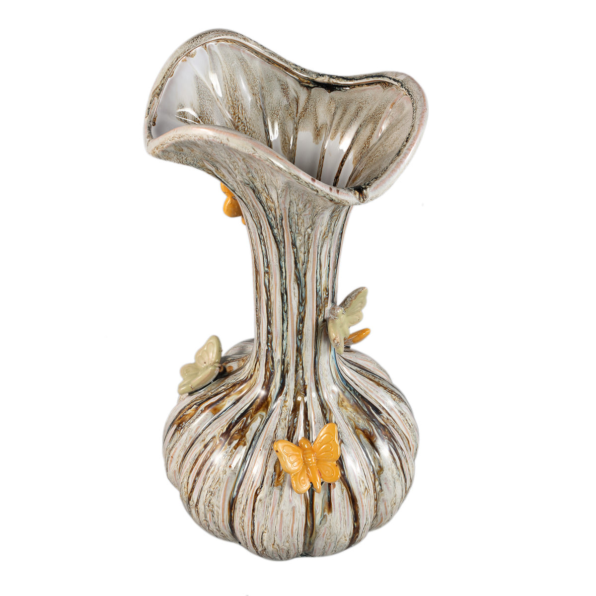 Vase – Keramikmaterial, Fließendes Design, Schmetterlingsdetail, Cremefarbe, L – Tamarae | PTMD