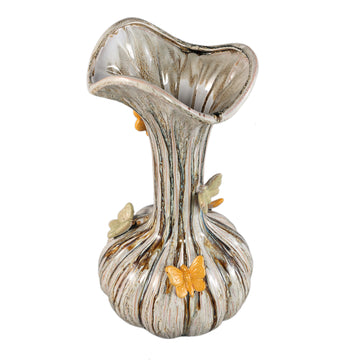Vase - Ceramic Material, Flowing Design, Butterfly Detail, Cream Color, L - Tamarae | PTMD