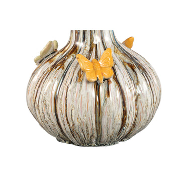 Vase - Ceramic Material, Flowing Design, Butterfly Detail, Cream Color, L - Tamarae | PTMD