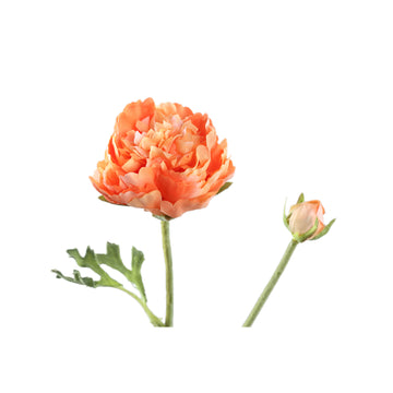 Ranunkelblume – Oranger Ranunkelzweig mit Knospe und Blättern aus Polyestergewebe | PTMD