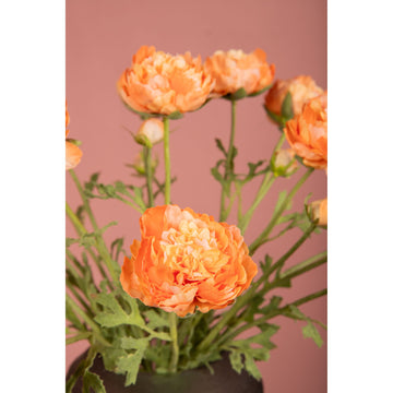 Ranunkelblume – Oranger Ranunkelzweig mit Knospe und Blättern aus Polyestergewebe | PTMD
